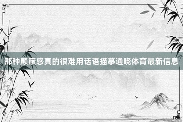 那种颠簸感真的很难用话语描摹通晓体育最新信息